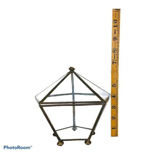 VTG Brass Glass Prism Terrarium Pentagon Tabletop Trinket Display Case Holder - Picture 6 of 7